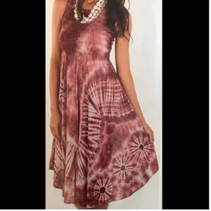 Sacred Threads Tie Dyed Rayon Sleeveless Midi Sun Dress Boho Gypsy Hippie